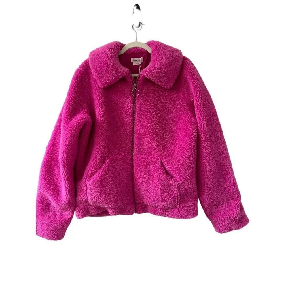 Lovers + Friends Full Zip Collared Teddy Coat Womens Pink Size Small